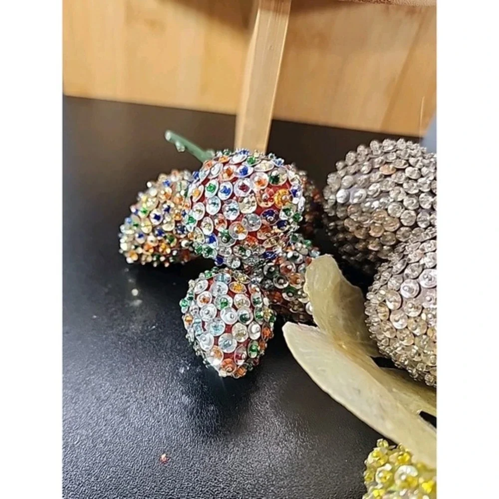 8 Pieces‎ Vintage 1960's BEADED Push Pin Sequin LIFE SIZE FRUIT